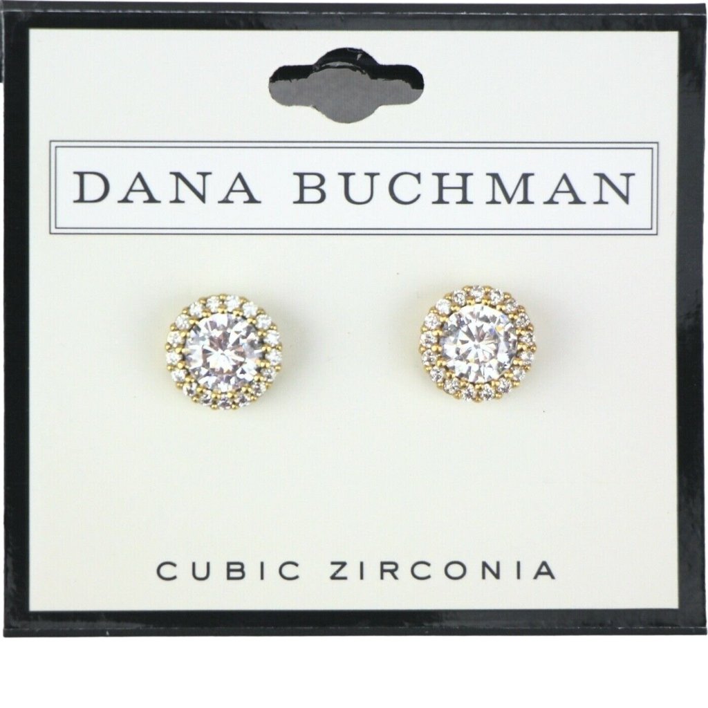Dana Buchman Earrings Clear Cubic Zirconia Crystal Stud Gold Tone 14$